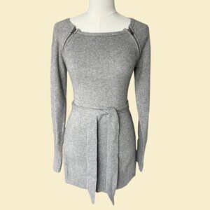 Armani Exchange Ribbed Grey Sweater Mini Dress With Belt